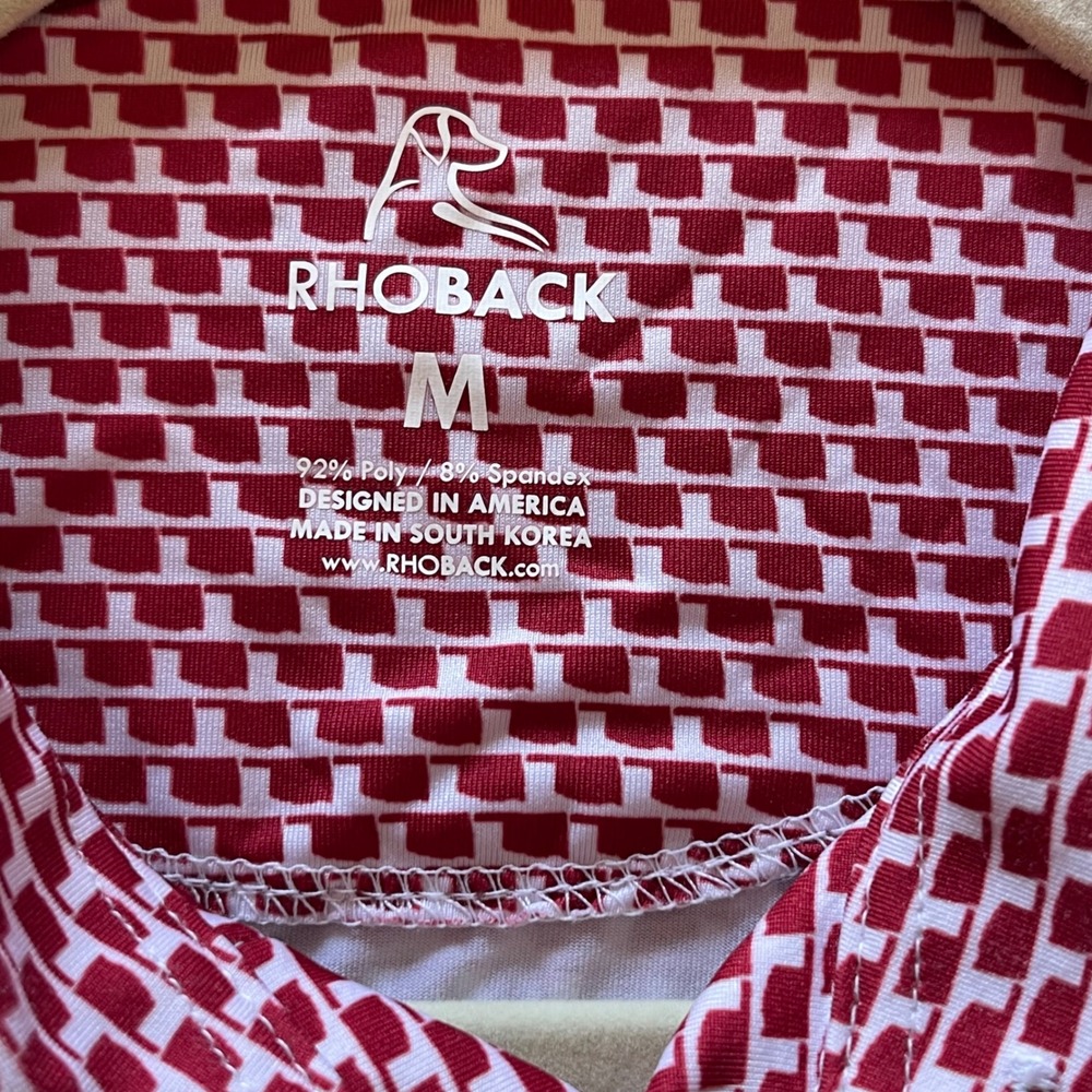 Rhoback Performance Polo Shirt Oklahoma Print OU Sooners Stretch Golf Maroon M - Picture 6 of 9